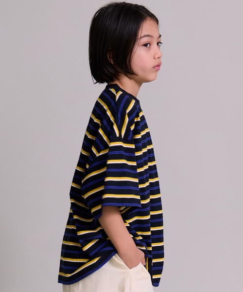 PAIRMANON STREET（ペアマノンストリート）の「【綿100%】シンプル マルチボーダー 半袖 Tシャツ【PAIRMANON STREET】（Tシャツ/カットソー・キッズ・ベージュ/ブラウン/レッド/ライトグリーン/ブラック/ブルー・90/130/120/150/160/100/140/110）」の7枚目の写真