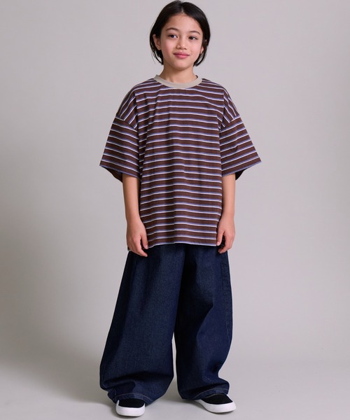 PAIRMANON STREET（ペアマノンストリート）の「【綿100%】シンプル マルチボーダー 半袖 Tシャツ【PAIRMANON STREET】（Tシャツ/カットソー・キッズ・ベージュ/ブラウン/レッド/ライトグリーン/ブラック/ブルー・90/130/120/150/160/100/140/110）」の12枚目の写真