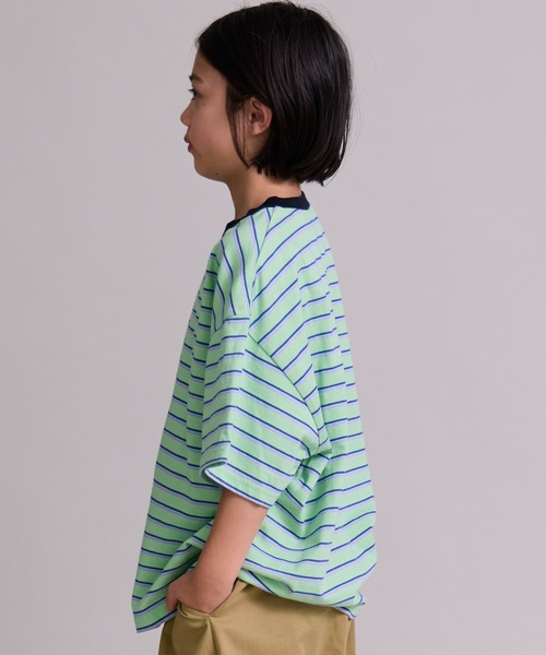 PAIRMANON STREET（ペアマノンストリート）の「【綿100%】シンプル マルチボーダー 半袖 Tシャツ【PAIRMANON STREET】（Tシャツ/カットソー・キッズ・ベージュ/ブラウン/レッド/ライトグリーン/ブラック/ブルー・90/130/120/150/160/100/140/110）」の16枚目の写真