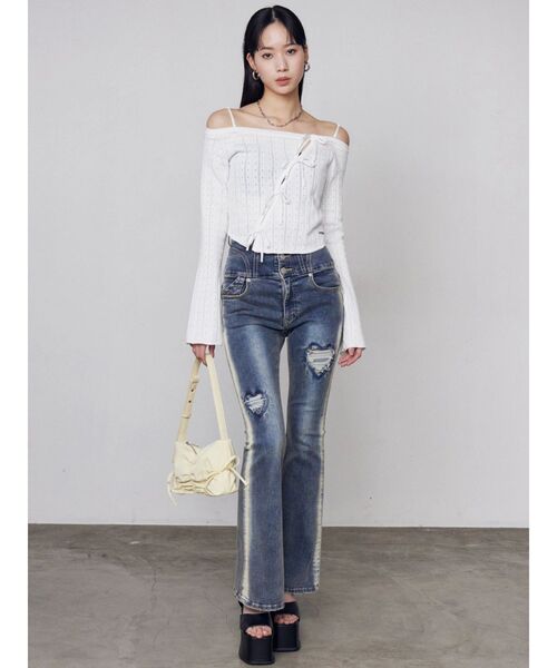 EMODA(エモダ)の「ハートダメージハイウエストフレアパギンス(デニムパンツ・レディース・ブラック/インディゴブルー・MEDIUM/SMALL/X-SMALL)」の7枚目の写真