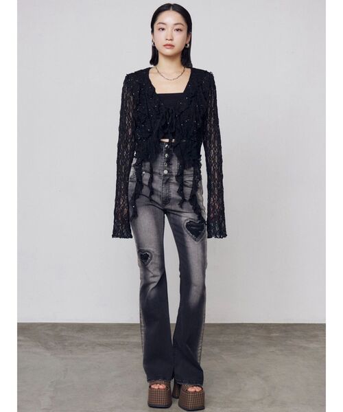 EMODA(エモダ)の「ハートダメージハイウエストフレアパギンス(デニムパンツ・レディース・ブラック/インディゴブルー・MEDIUM/SMALL/X-SMALL)」の13枚目の写真