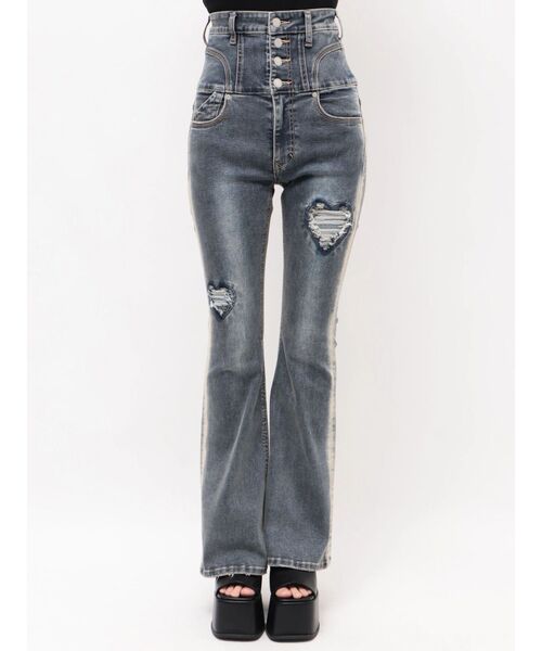 EMODA(エモダ)の「ハートダメージハイウエストフレアパギンス(デニムパンツ・レディース・ブラック/インディゴブルー・MEDIUM/SMALL/X-SMALL)」の15枚目の写真