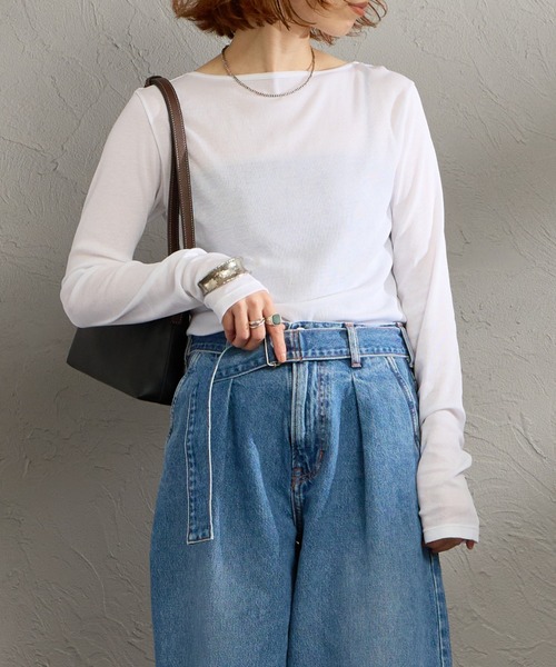 THE SHINZONE（ザ　シンゾーン）の「［THE SHINZONE/ザ シンゾーン］シアーリブ ボートネック ロングスリーブTシャツ（Tシャツ/カットソー・レディース・ホワイト/ブラウン/ブラック・0）」の2枚目の写真