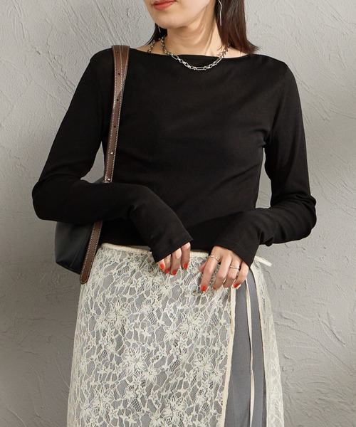 THE SHINZONE（ザ　シンゾーン）の「［THE SHINZONE/ザ シンゾーン］シアーリブ ボートネック ロングスリーブTシャツ（Tシャツ/カットソー・レディース・ホワイト/ブラウン/ブラック・0）」の3枚目の写真