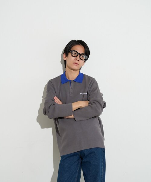B-DAY STORE（ビーデイストア）の「【B-DAY STORE】バイカラーポロニット　ユニセックス（ニット/セーター・メンズ・ブルー/グレー・0）」の3枚目の写真