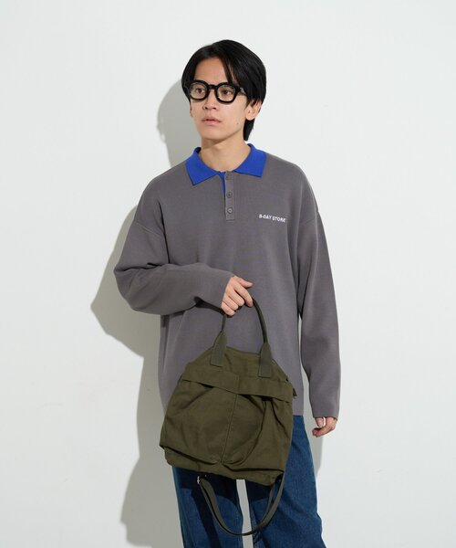B-DAY STORE（ビーデイストア）の「【B-DAY STORE】バイカラーポロニット　ユニセックス（ニット/セーター・メンズ・ブルー/グレー・0）」の4枚目の写真