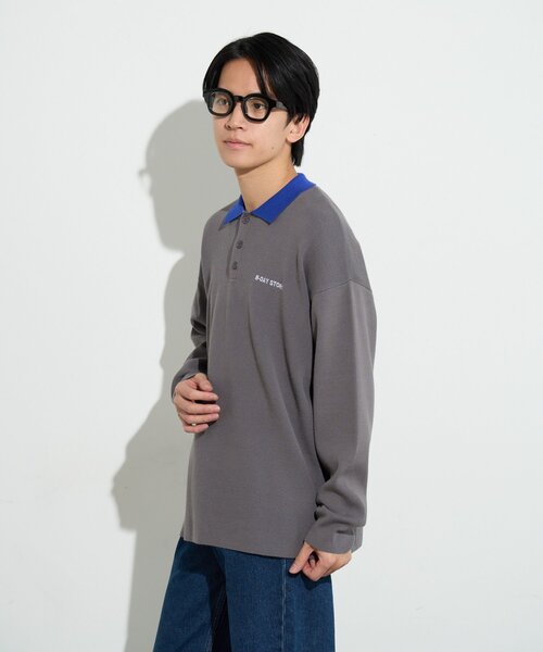 B-DAY STORE（ビーデイストア）の「【B-DAY STORE】バイカラーポロニット　ユニセックス（ニット/セーター・メンズ・ブルー/グレー・0）」の5枚目の写真