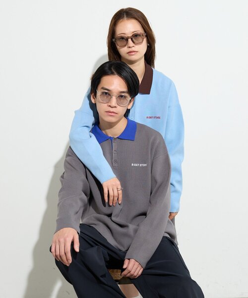 B-DAY STORE（ビーデイストア）の「【B-DAY STORE】バイカラーポロニット　ユニセックス（ニット/セーター・メンズ・ブルー/グレー・0）」の16枚目の写真