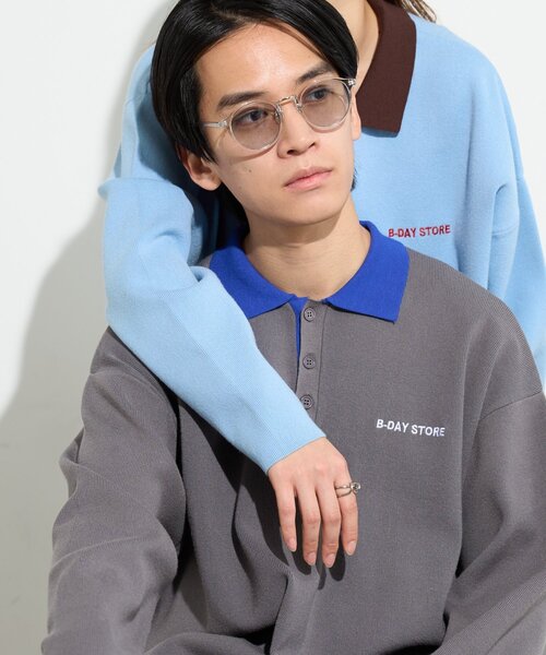 B-DAY STORE（ビーデイストア）の「【B-DAY STORE】バイカラーポロニット　ユニセックス（ニット/セーター・メンズ・ブルー/グレー・0）」の19枚目の写真