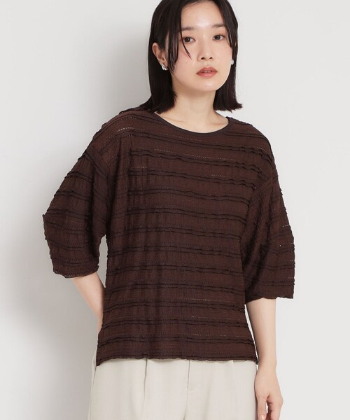 THE SHOP TK (ザ ショップ ティーケー )の「【1枚で美人見え】 フリルレースボーダートップス(Tシャツ/カットソー・レディース・ダークブラウン系8/オフホワイト/ブラック・13/12)」の3枚目の写真