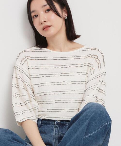 THE SHOP TK (ザ ショップ ティーケー )の「【1枚で美人見え】 フリルレースボーダートップス(Tシャツ/カットソー・レディース・ダークブラウン系8/オフホワイト/ブラック・13/12)」の11枚目の写真