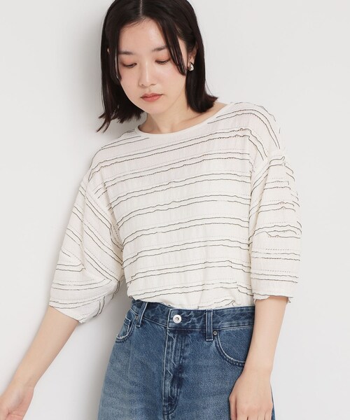 THE SHOP TK (ザ ショップ ティーケー )の「【1枚で美人見え】 フリルレースボーダートップス(Tシャツ/カットソー・レディース・ダークブラウン系8/オフホワイト/ブラック・13/12)」の12枚目の写真