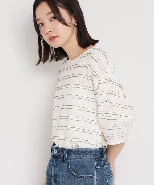 THE SHOP TK (ザ ショップ ティーケー )の「【1枚で美人見え】 フリルレースボーダートップス(Tシャツ/カットソー・レディース・ダークブラウン系8/オフホワイト/ブラック・13/12)」の13枚目の写真