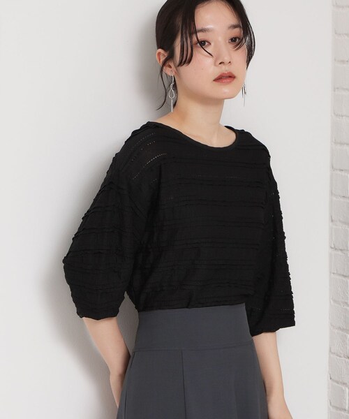 THE SHOP TK (ザ ショップ ティーケー )の「【1枚で美人見え】 フリルレースボーダートップス(Tシャツ/カットソー・レディース・ダークブラウン系8/オフホワイト/ブラック・13/12)」の16枚目の写真