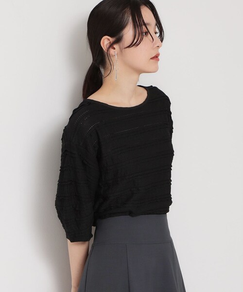 THE SHOP TK (ザ ショップ ティーケー )の「【1枚で美人見え】 フリルレースボーダートップス(Tシャツ/カットソー・レディース・ダークブラウン系8/オフホワイト/ブラック・13/12)」の17枚目の写真