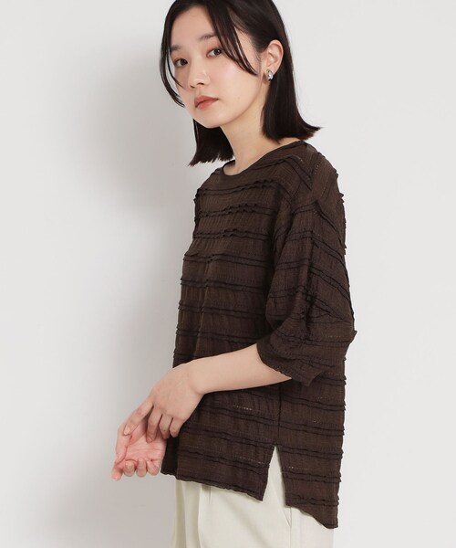 THE SHOP TK (ザ ショップ ティーケー )の「【1枚で美人見え】 フリルレースボーダートップス(Tシャツ/カットソー・レディース・ダークブラウン系8/オフホワイト/ブラック・13/12)」の20枚目の写真