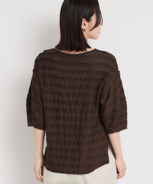 THE SHOP TK (ザ ショップ ティーケー )の「【1枚で美人見え】 フリルレースボーダートップス(Tシャツ/カットソー・レディース・ダークブラウン系8/オフホワイト/ブラック・13/12)」の21枚目の写真