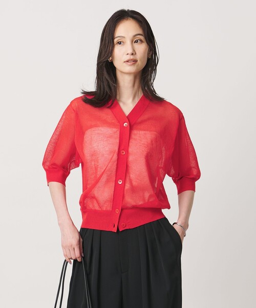 UNITED ARROWS(ユナイテッドアローズ)の「シアー Vネック カーディガン ‐ウォッシャブル‐(カーディガン/ボレロ・レディース・グレー系/ブラック/ライトブルー/ホワイト/ダークブラウン/ネイビー/レッド・FREE)」の7枚目の写真