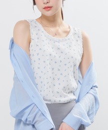 Miaou 青色 花柄 シースルータンクトップ トップス（ブルー・ネイビー/青色系・花柄・ボタニカル柄