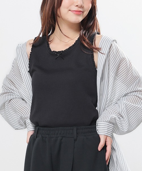 Honeys(ハニーズ)の「【UVカット】レース付ワッフルタンク(タンクトップ・レディース・ホワイト系その他/ホワイト/グリーン系その他/ブラック/グレー系その他・L/M/S/SS)」の11枚目の写真