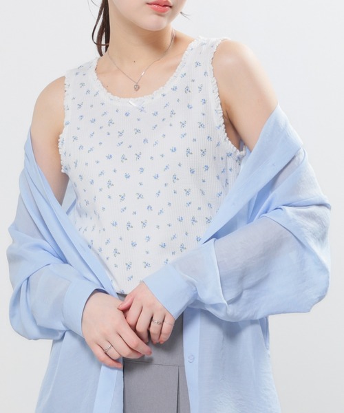 Honeys(ハニーズ)の「【UVカット】レース付ワッフルタンク(タンクトップ・レディース・ホワイト系その他/ホワイト/グリーン系その他/ブラック/グレー系その他・L/M/S/SS)」の14枚目の写真