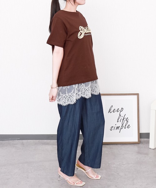 libelle more（リベル モア）の「USAコットンもこもこ刺繍ロゴTシャツ【接触冷感】（Tシャツ/カットソー・レディース・オフホワイト/ブラック/ブラウン/チャコールグレー・M/L）」の8枚目の写真
