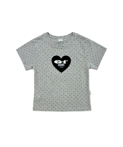 ESCAPEFROM（エスケープフロム）の「ハート ESCF ロゴ コラージュ アプリケ ドット スリムフィット 半袖Tシャツ [3色]（Tシャツ/カットソー・レディース・アイボリー/ライトブルー/グレー・MEDIUM）」の2枚目の写真