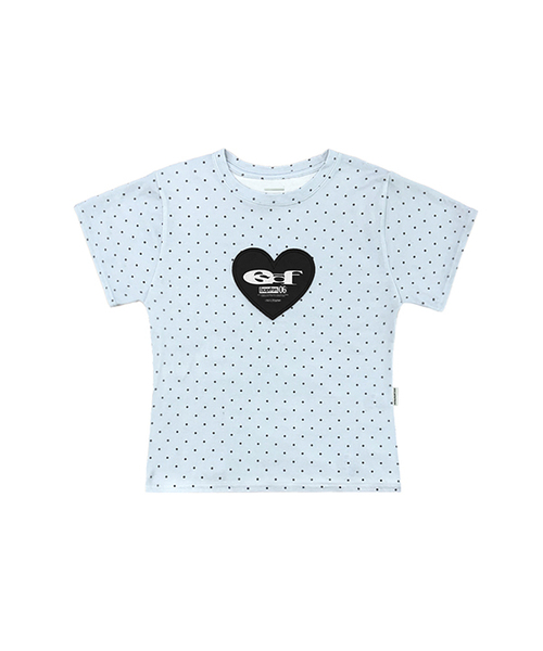 ESCAPEFROM（エスケープフロム）の「ハート ESCF ロゴ コラージュ アプリケ ドット スリムフィット 半袖Tシャツ [3色]（Tシャツ/カットソー・レディース・アイボリー/ライトブルー/グレー・MEDIUM）」の3枚目の写真
