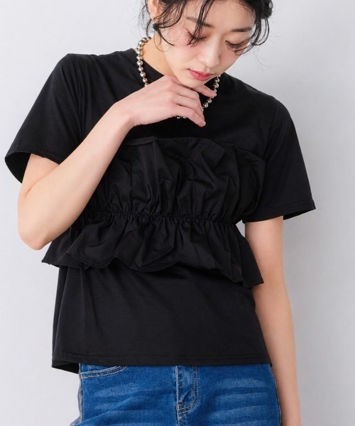 Shelly island(シェリーアイランド)の「フリルベア付きTシャツ(Tシャツ/カットソー・レディース・ブラック/ホワイト・FREE)」の2枚目の写真