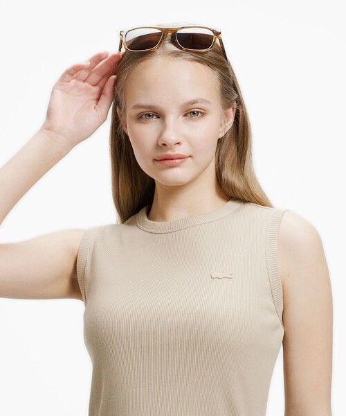 LACOSTE(ラコステ)の「異素材コンビノースリーブドレス / フレアワンピース(ワンピース・レディース・ベージュ/ライトグレー/ブラック・40/38/36/34)」の4枚目の写真