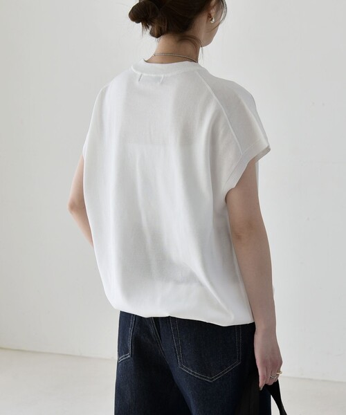 quaranciel(カランシエル)の「quaranciel:〈手洗い可能〉ドロスト フレンチスリーブ シアー ニット プルオーバー(ニット/セーター・レディース・ブラック/ブルー/オフホワイト・ONE SIZE)」の9枚目の写真