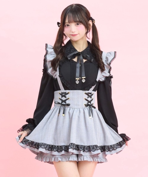 Secret Honey(シークレットハニー)の「ハート型ハトメレースアップスカパン(スカート・レディース・ピンク/ブラック/グレー・MEDIUM)」の1枚目の写真