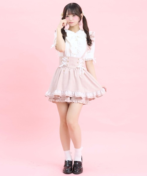 Secret Honey(シークレットハニー)の「ハート型ハトメレースアップスカパン(スカート・レディース・ピンク/ブラック/グレー・MEDIUM)」の9枚目の写真