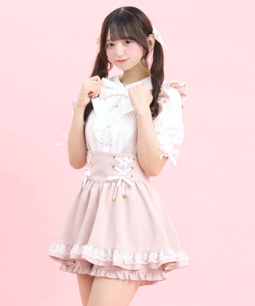 Secret Honey(シークレットハニー)の「ハート型ハトメレースアップスカパン(スカート・レディース・ピンク/ブラック/グレー・MEDIUM)」の10枚目の写真