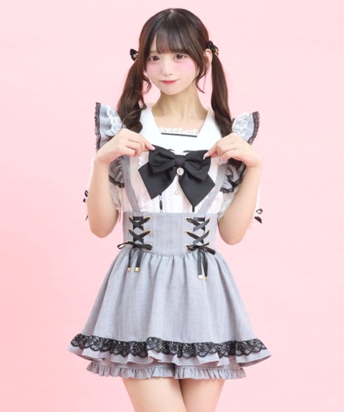 Secret Honey(シークレットハニー)の「ハート型ハトメレースアップスカパン(スカート・レディース・ピンク/ブラック/グレー・MEDIUM)」の14枚目の写真