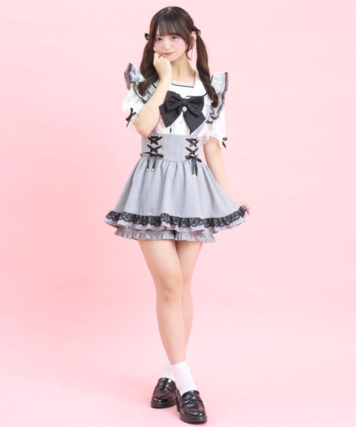 Secret Honey(シークレットハニー)の「ハート型ハトメレースアップスカパン(スカート・レディース・ピンク/ブラック/グレー・MEDIUM)」の12枚目の写真