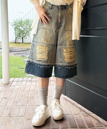 DOUBLE NAME（ダブルネーム）の「ダブルニーダメージデニムバミューダパンツ（デニムパンツ）」