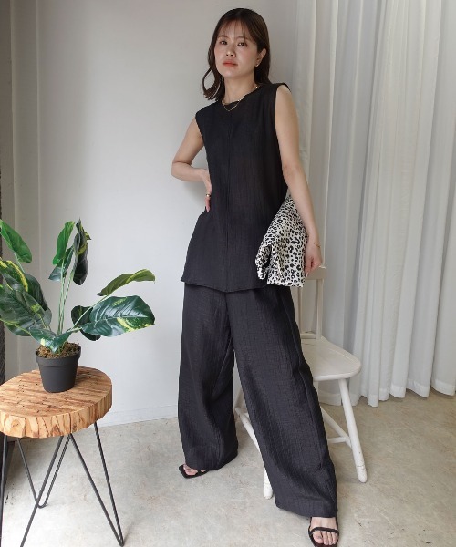 CORNERS（コーナーズ）の「接触冷感シアーリネンタッチパンツ【セットアップ可能】（スラックス・レディース・ブラウン/カーキ/ブラック/ベージュ・M）」の7枚目の写真