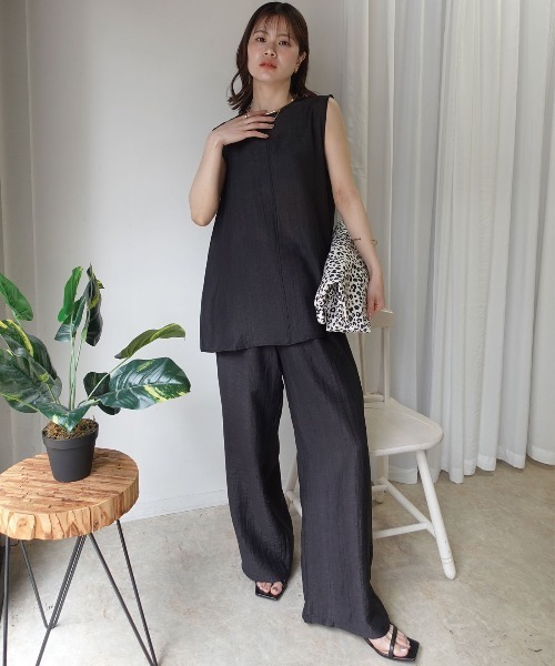 CORNERS（コーナーズ）の「接触冷感シアーリネンタッチパンツ【セットアップ可能】（スラックス・レディース・ブラウン/カーキ/ブラック/ベージュ・M）」の8枚目の写真