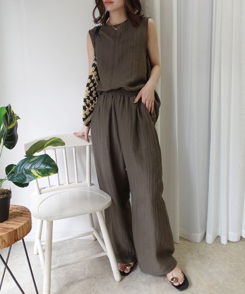 CORNERS（コーナーズ）の「接触冷感シアーリネンタッチパンツ【セットアップ可能】（スラックス・レディース・ブラウン/カーキ/ブラック/ベージュ・M）」の10枚目の写真