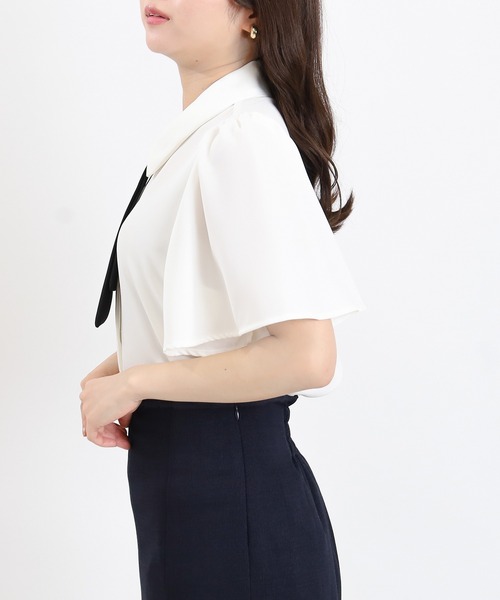 ASTORIA ODIER(アストリアオディール)の「デタッチャブルボウタイブラウス(半袖)(シャツ/ブラウス・レディース・ピンクベージュ/ホワイト/グレイッシュブルー/ネイビー・MEDIUM/SMALL)」の13枚目の写真