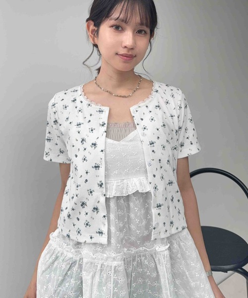 AS KNOW AS plus(アズノゥアズプラス)の「〇ピコレース クルーネック半袖カーディガン(カーディガン/ボレロ・レディース・アイボリー系/杢グレー/ドット/ホワイト系/ブラック系その他/ホワイト系その他・FREE)」の3枚目の写真