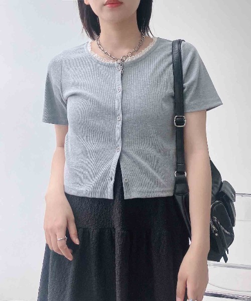 AS KNOW AS plus(アズノゥアズプラス)の「〇ピコレース クルーネック半袖カーディガン(カーディガン/ボレロ・レディース・アイボリー系/杢グレー/ドット・FREE)」の11枚目の写真