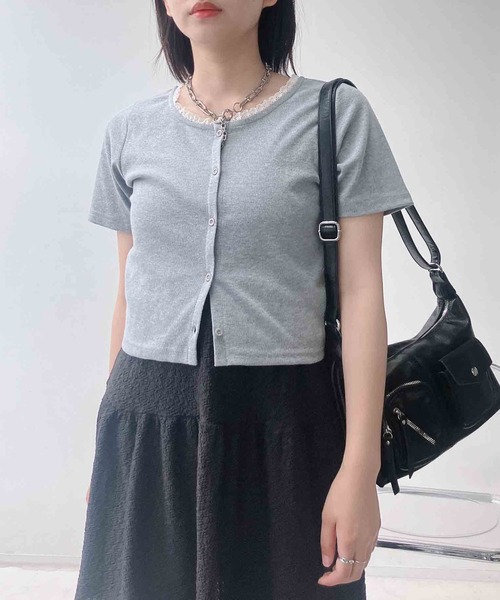 AS KNOW AS plus(アズノゥアズプラス)の「〇ピコレース クルーネック半袖カーディガン(カーディガン/ボレロ・レディース・アイボリー系/杢グレー/ドット・FREE)」の12枚目の写真