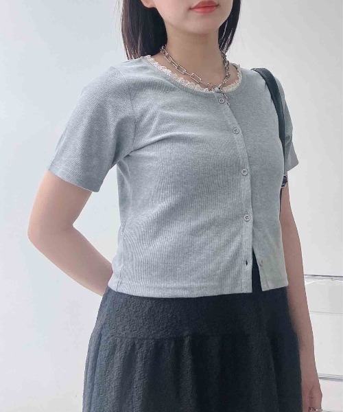 AS KNOW AS plus(アズノゥアズプラス)の「〇ピコレース クルーネック半袖カーディガン(カーディガン/ボレロ・レディース・アイボリー系/杢グレー/ドット・FREE)」の13枚目の写真