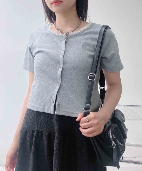 AS KNOW AS plus(アズノゥアズプラス)の「〇ピコレース クルーネック半袖カーディガン(カーディガン/ボレロ・レディース・アイボリー系/杢グレー/ドット・FREE)」の15枚目の写真