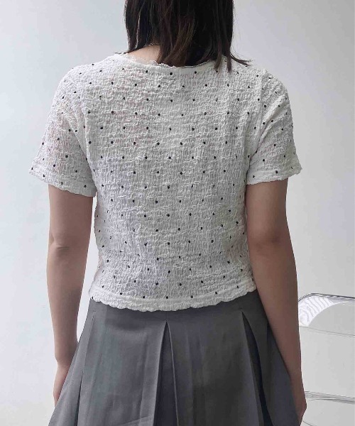 AS KNOW AS plus(アズノゥアズプラス)の「〇ピコレース クルーネック半袖カーディガン(カーディガン/ボレロ・レディース・アイボリー系/杢グレー/ドット・FREE)」の8枚目の写真