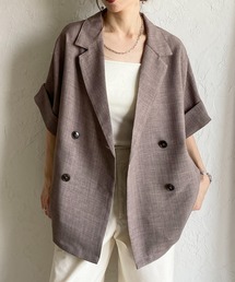 リネンライク オーバーサイズ 半袖 ダブル テーラードジャケット