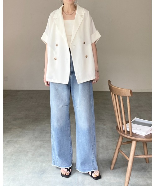 She's Closet(シーズクローゼット)の「リネンライク オーバーサイズ 半袖 ダブル テーラードジャケット(テーラードジャケット・レディース・アイボリー/モカ/ベージュ/ブラック・FREE)」の20枚目の写真