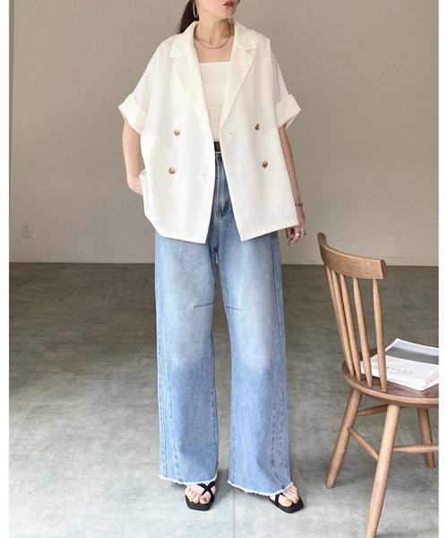 She's Closet(シーズクローゼット)の「リネンライク オーバーサイズ 半袖 ダブル テーラードジャケット(テーラードジャケット・レディース・アイボリー/モカ/ベージュ/ブラック・FREE)」の19枚目の写真